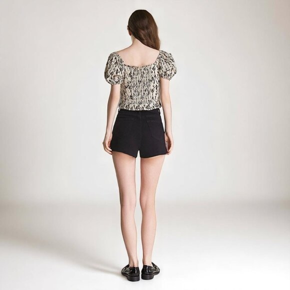 NWT J.ING Jing Beige Leaf Print Puff Sleeve Bow Detail Blouse Crop Top - Picture 9 of 11